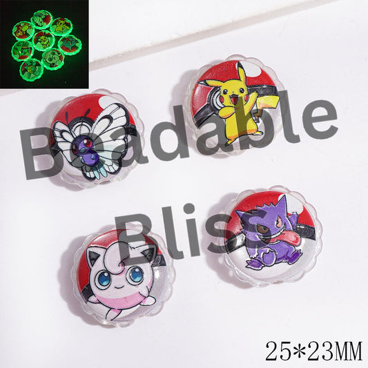 Monster Pet Magic Ball Acrylic Beads Cat Eye Style & Luminous, Gold Glitter, 25*23MM, Wavy Edge, Random Mix