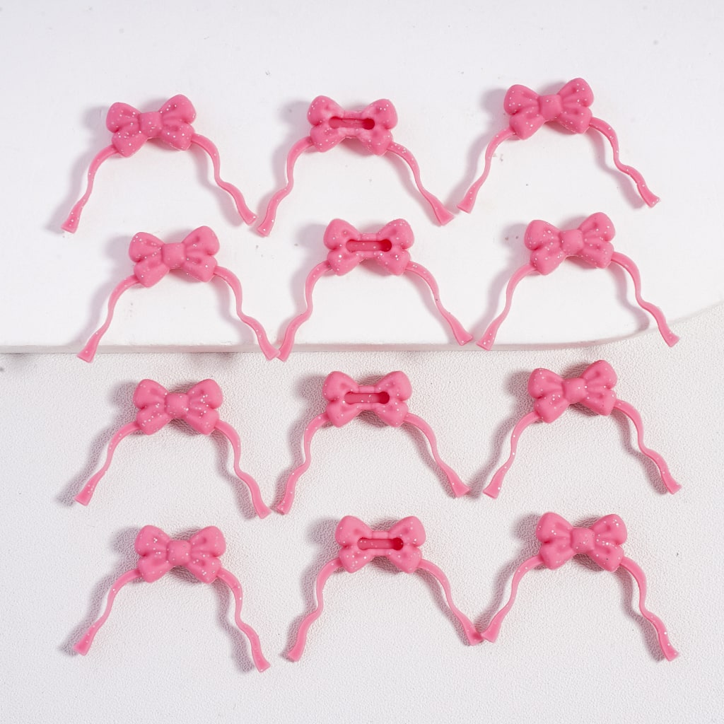 Silicone Focal Accessories Pink Color Bowtie Series with Silver and Gold Glitter