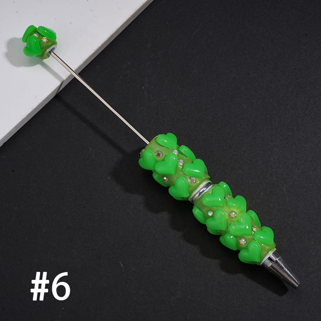 Beadable Clay Pens with Plump Hearts and Rhinestones, Neon, Multi-Color