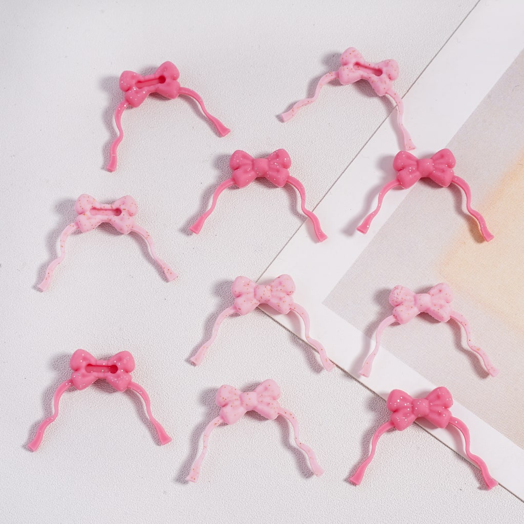 Silicone Focal Accessories Pink Color Bowtie Series with Silver and Gold Glitter