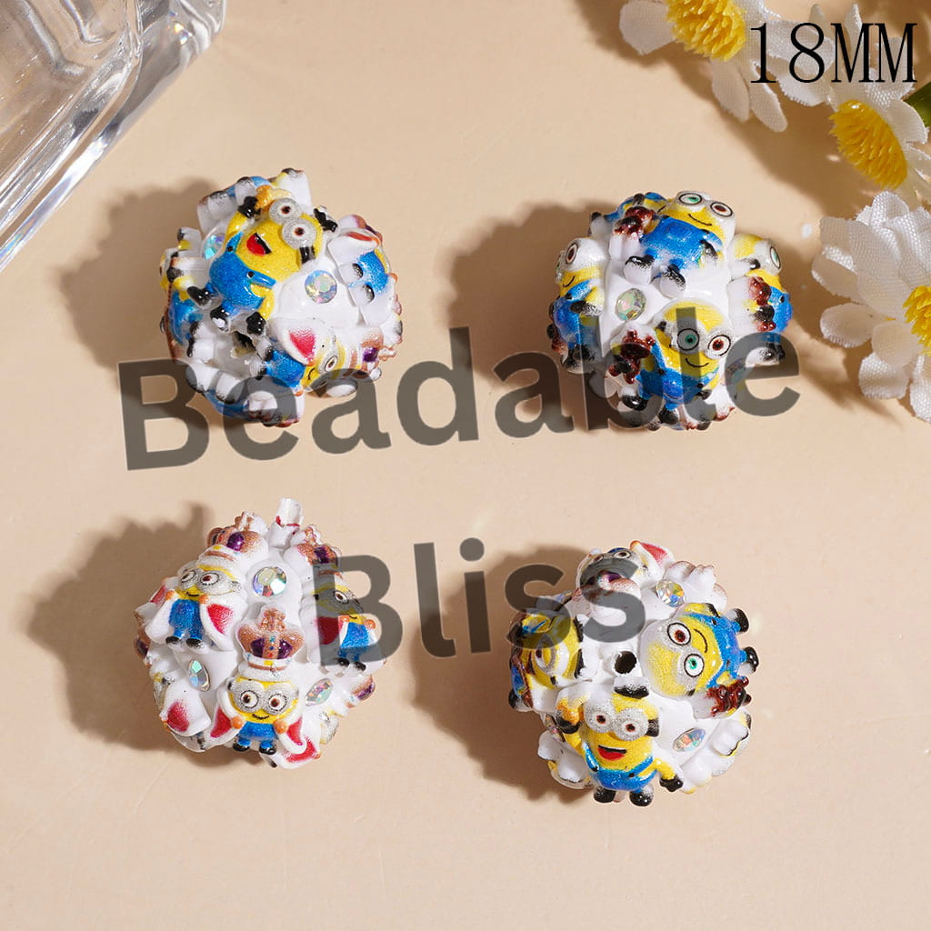 Clay Beads with Little Banana Character Series and AB Rhinestones, 18MM Random Mix