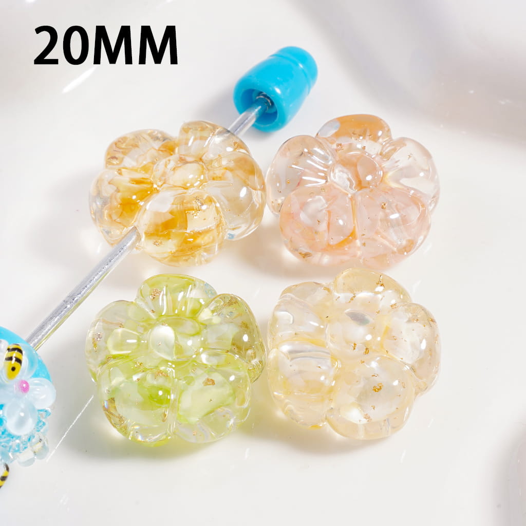 Acrylic Beads Flower with Broken Shell Flakes and Gold Foil Paper, 20MM, Random Mix