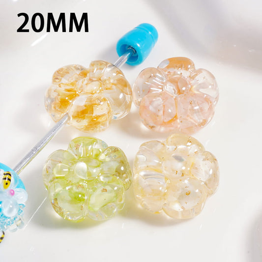 Acrylic Beads Flower with Broken Shell Flakes and Gold Foil Paper, 20MM, Random Mix