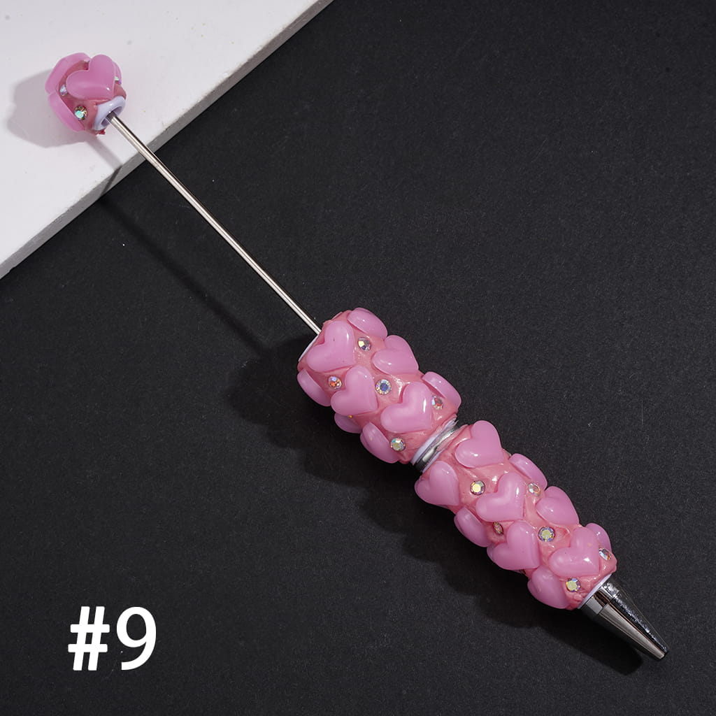 Beadable Clay Pens with Plump Hearts and Rhinestones, Neon, Multi-Color