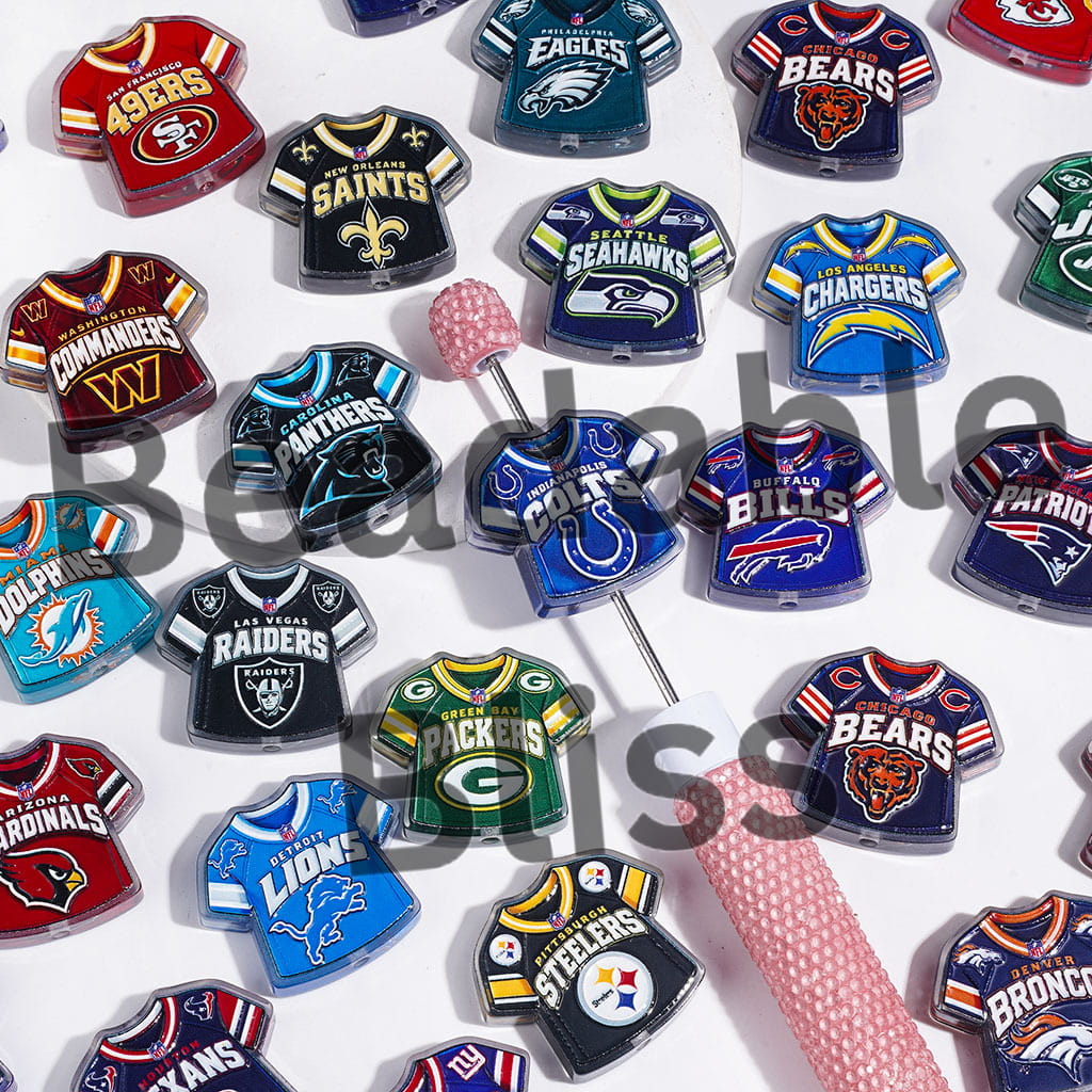 Semi-Clear Acrylic Beads American Football Team Jersey Series, 27*30MM Random Mix