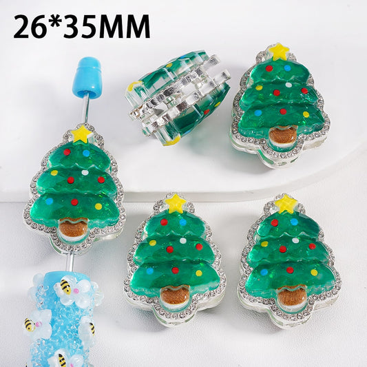 Fancy Silver Alloy Beads Cute Green Christmas Trees with Clear Rhinestones, 26*35MM