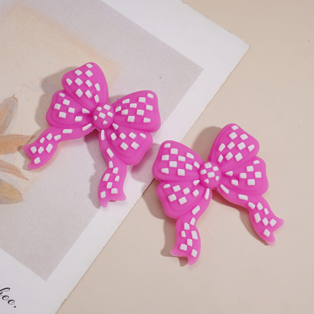 Silicone Focal Beads Bowtie Bowknot with White Checkered, Multi-Color
