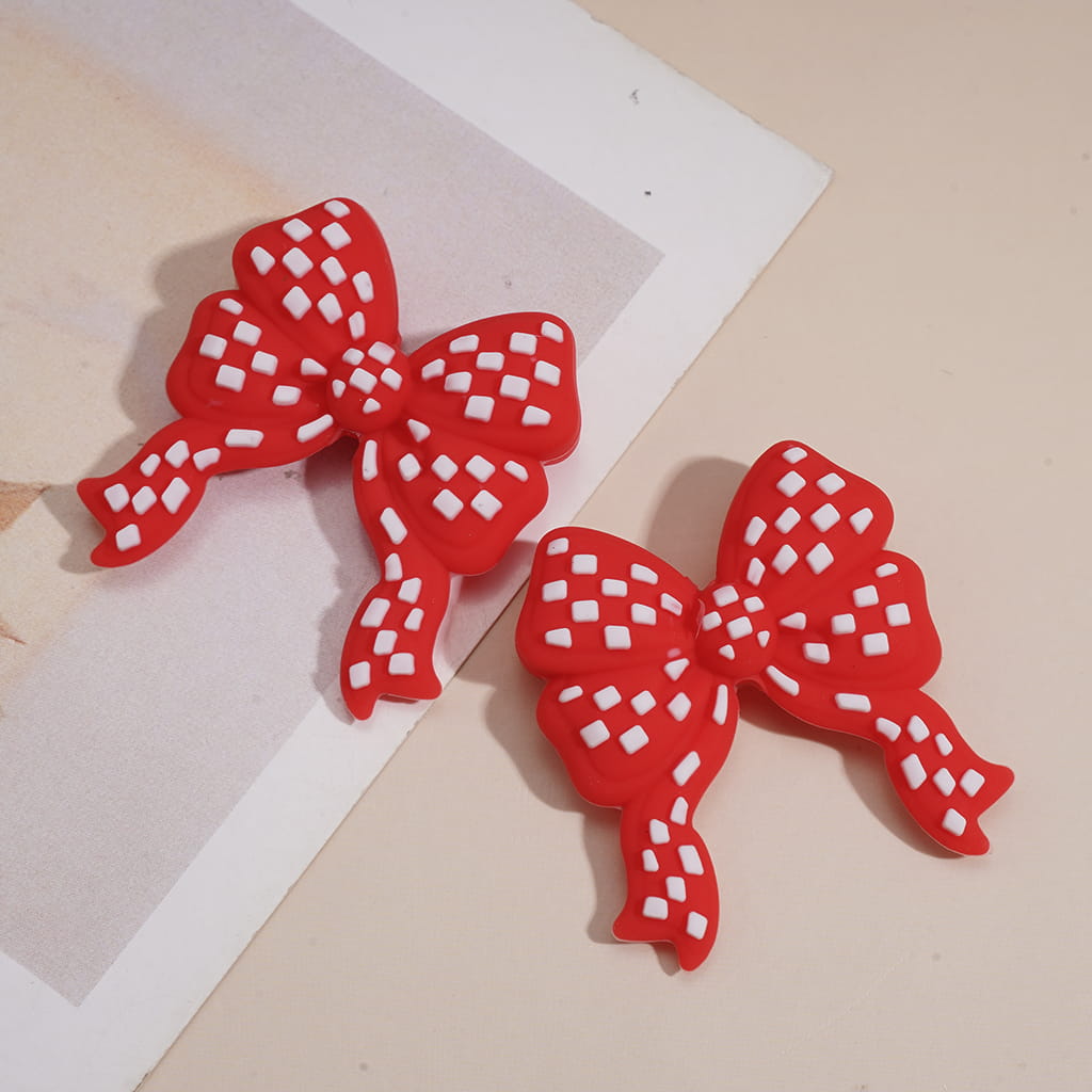 Silicone Focal Beads Bowtie Bowknot with White Checkered, Multi-Color