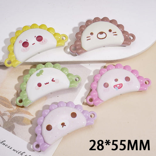 Acrylic Beads Pendants Jiaozi Shape in Various Cute Expressions, 28*55MM, Random Mix