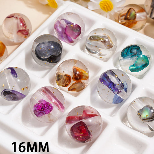 Acrylic Beads for Bracelets with Shell Flakes and Gold Foil Papers Embedded Inside Bead, 16MM, Random Mix