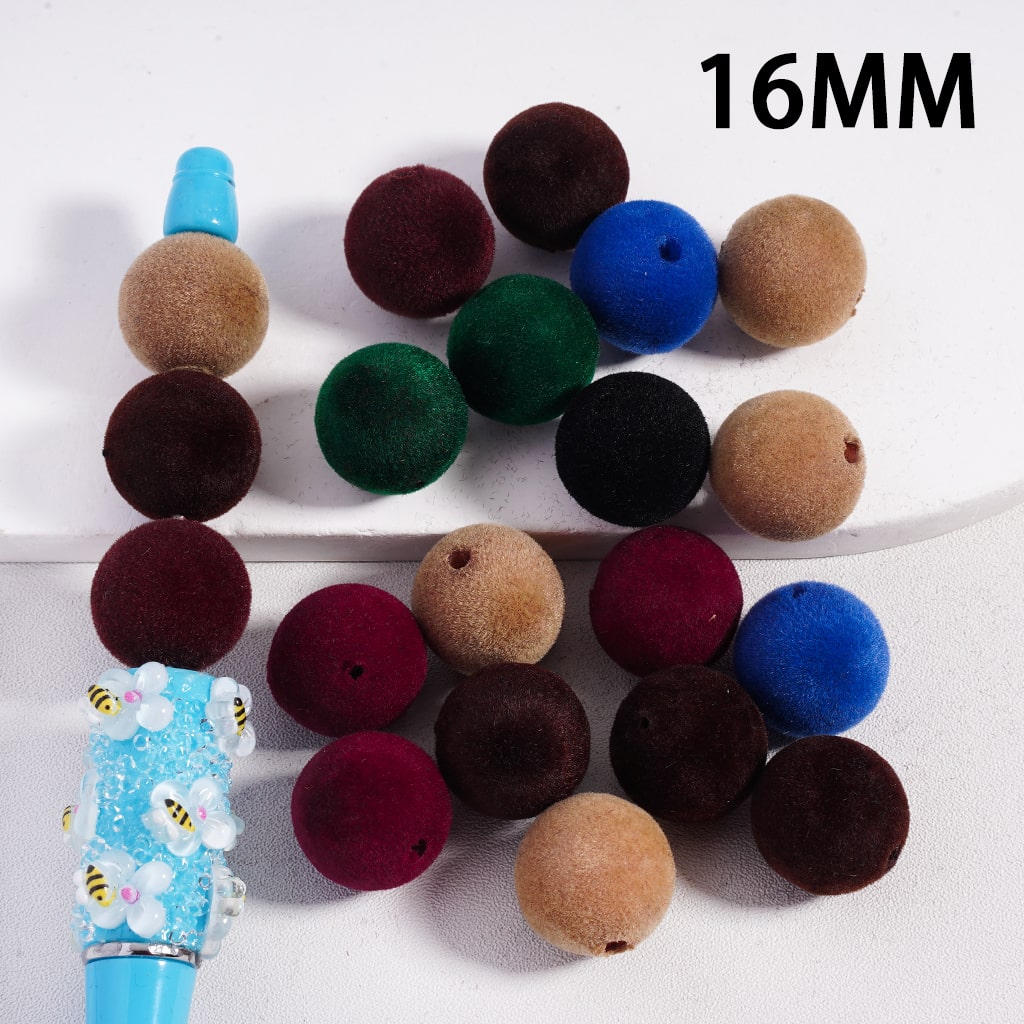 Acrylic Beads Flocked Fluffy, Dark Multi-Color, Random Mix, 16MM