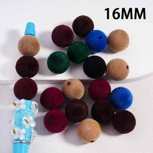 Acrylic Beads Flocked Fluffy, Dark Multi-Color, Random Mix, 16MM