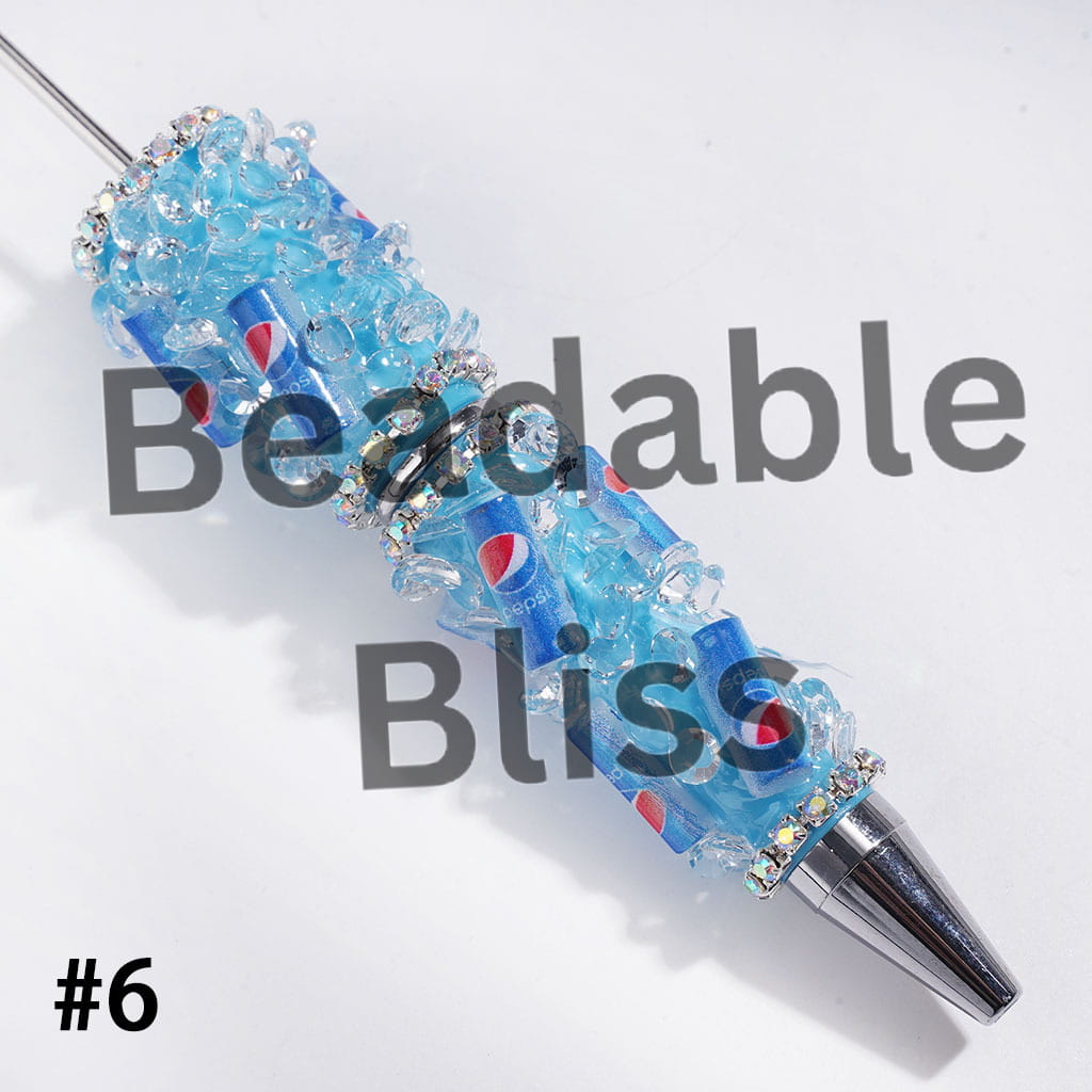 Handmade Beadable Pens with Soda Carbonated Soft Drinking Can and Cone Shaped Rhinestone, AB Chains, Multi-Color