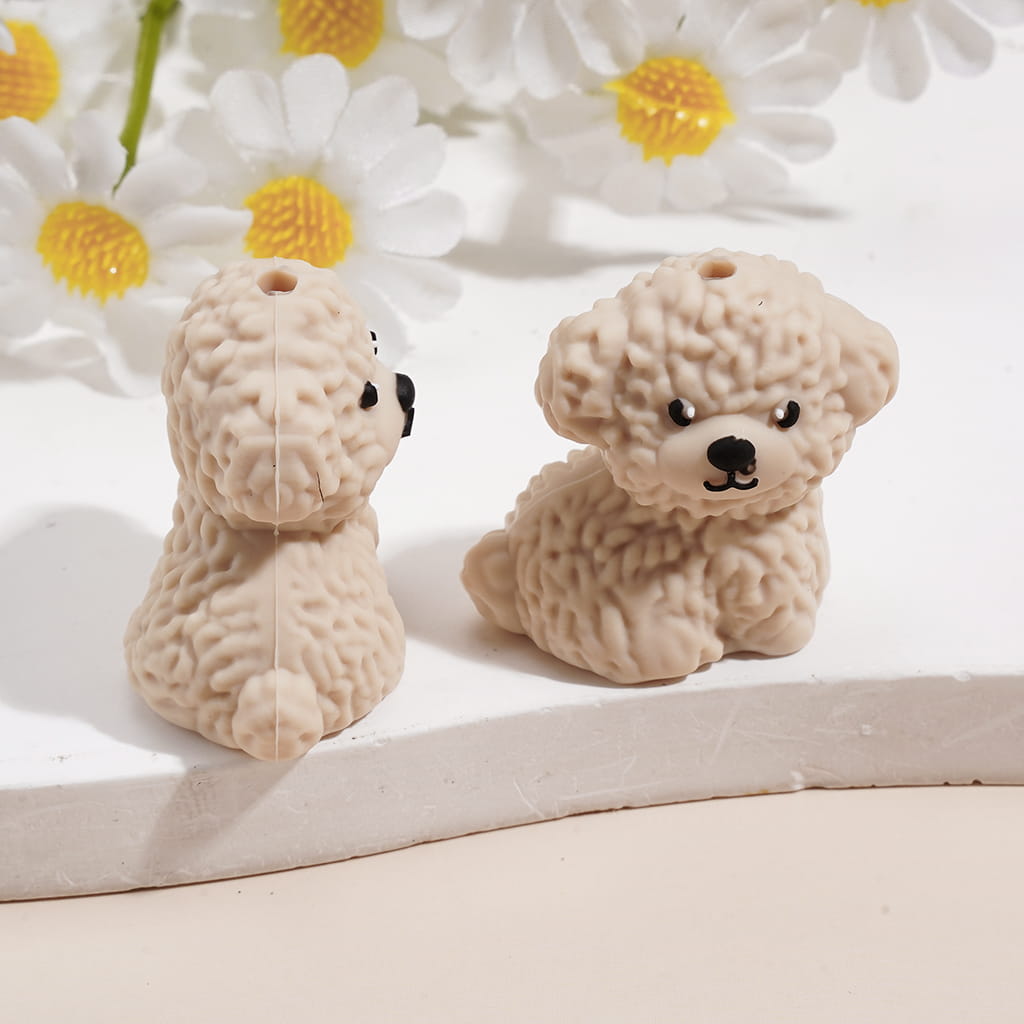 Silicone Focal Beads 3D Assorted Colors Teddy Dog in Sitting Position