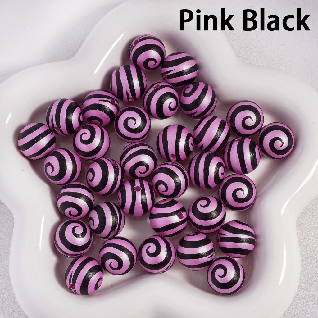 Acrylic Beads Frosted Matte Lollipop Swirl Stripes, Multi-Color, 16MM