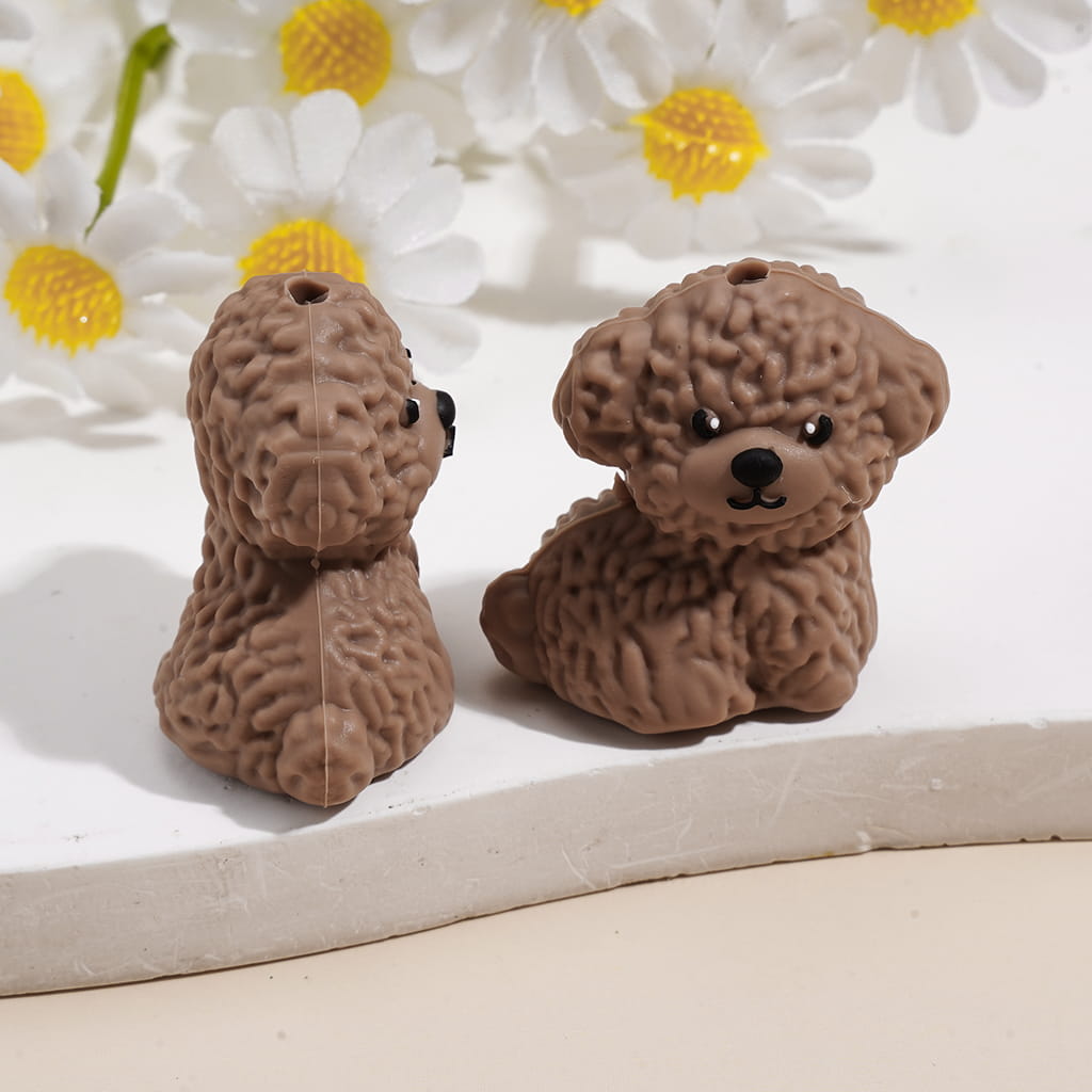 Silicone Focal Beads 3D Assorted Colors Teddy Dog in Sitting Position