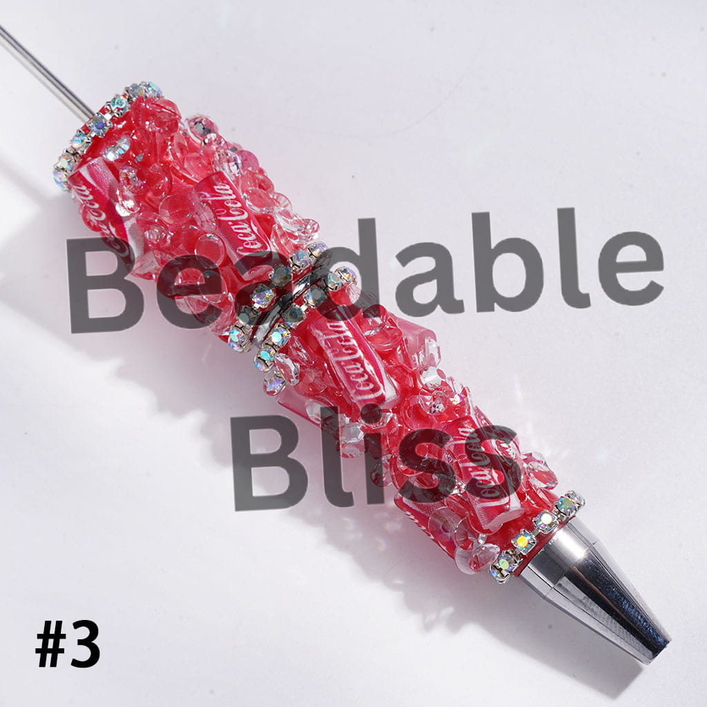 Handmade Beadable Pens with Soda Carbonated Soft Drinking Can and Cone Shaped Rhinestone, AB Chains, Multi-Color