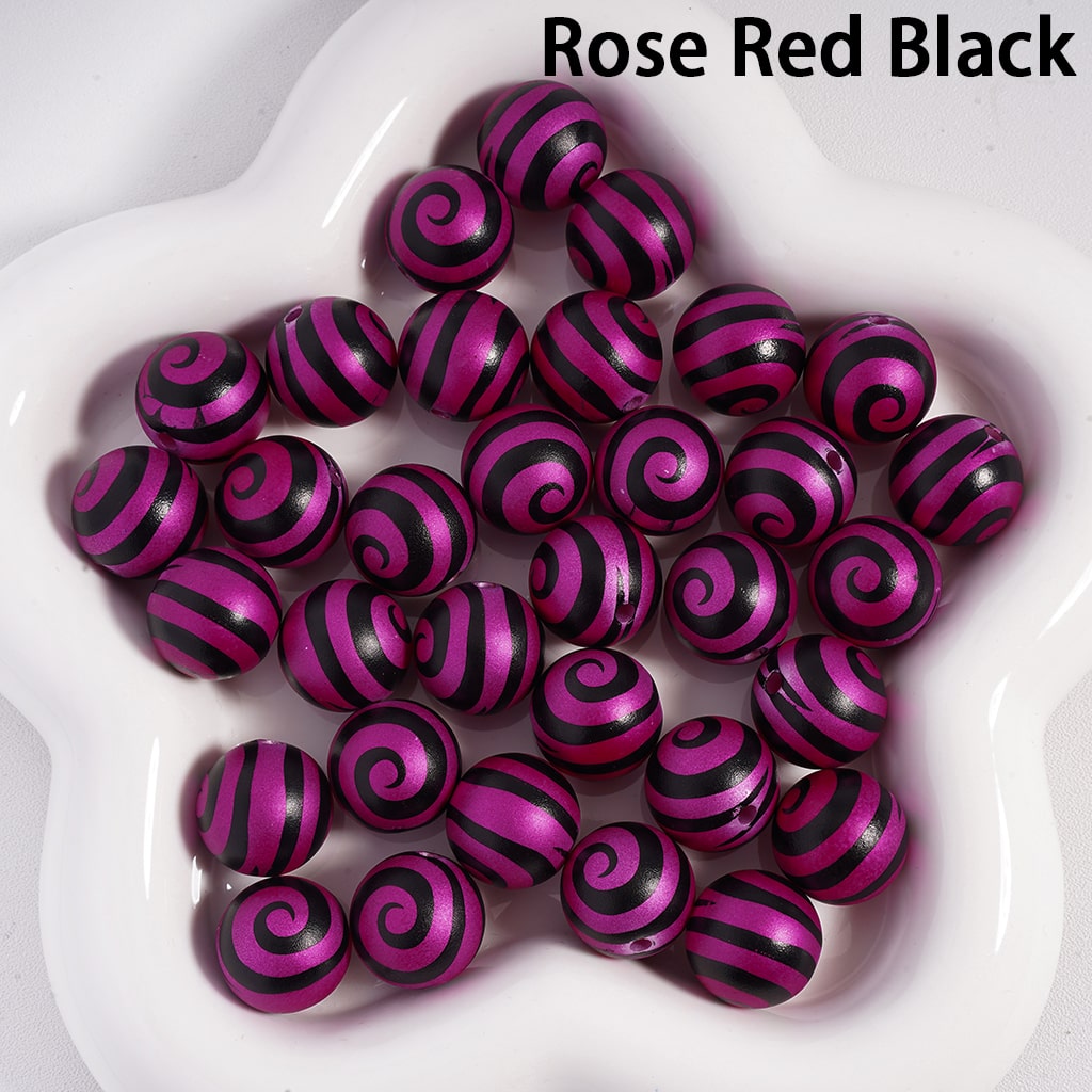Acrylic Beads Frosted Matte Lollipop Swirl Stripes, Multi-Color, 16MM
