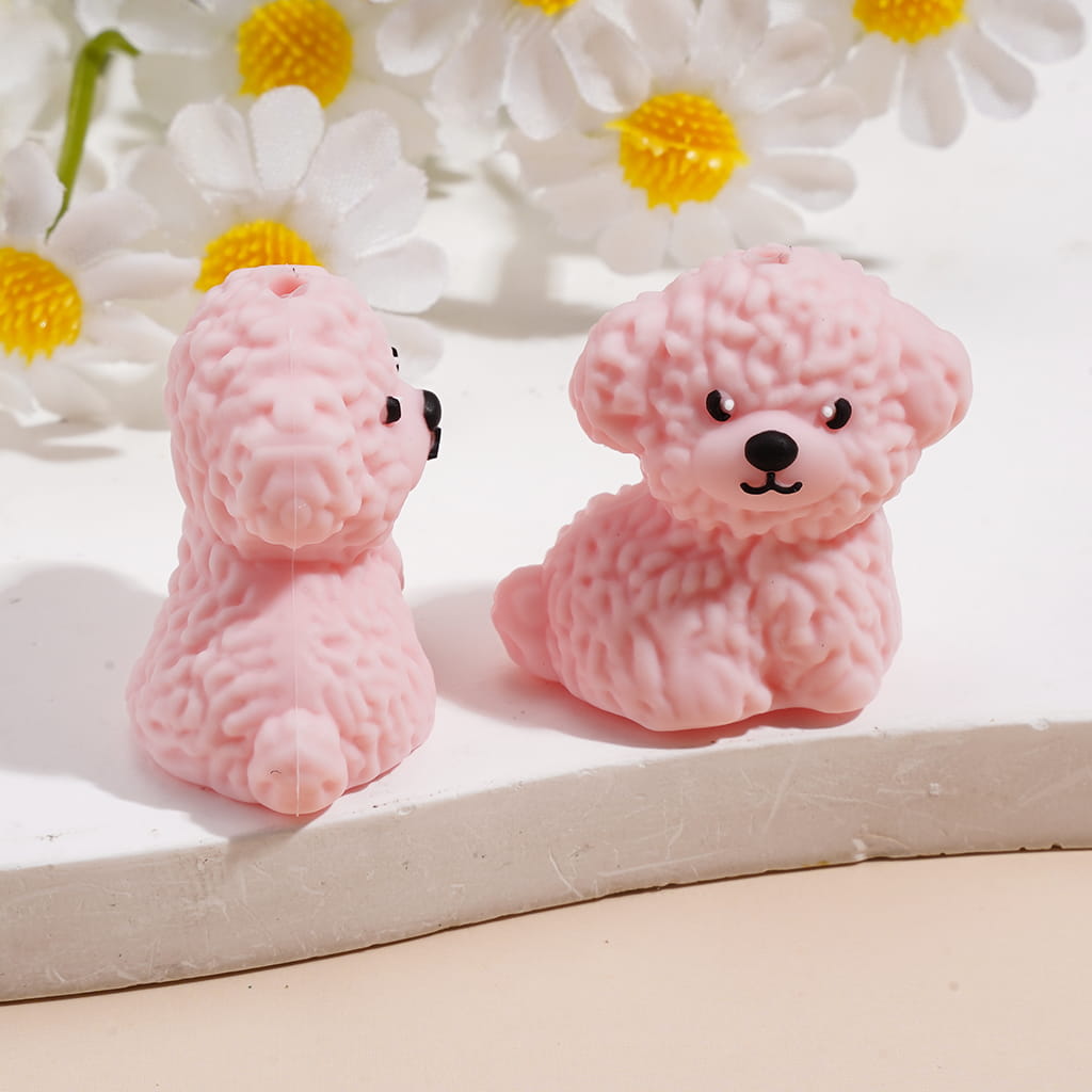 Silicone Focal Beads 3D Assorted Colors Teddy Dog in Sitting Position