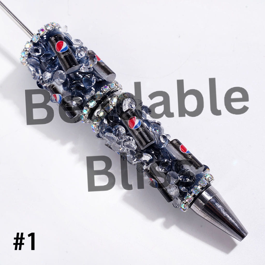 Handmade Beadable Pens with Soda Carbonated Soft Drinking Can and Cone Shaped Rhinestone, AB Chains, Multi-Color