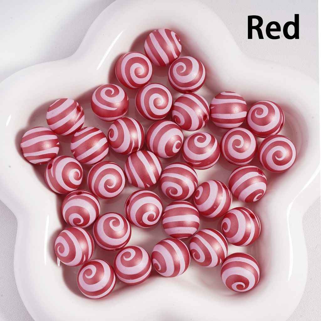 Acrylic Beads Frosted Matte Lollipop Swirl Stripes, Multi-Color, 16MM