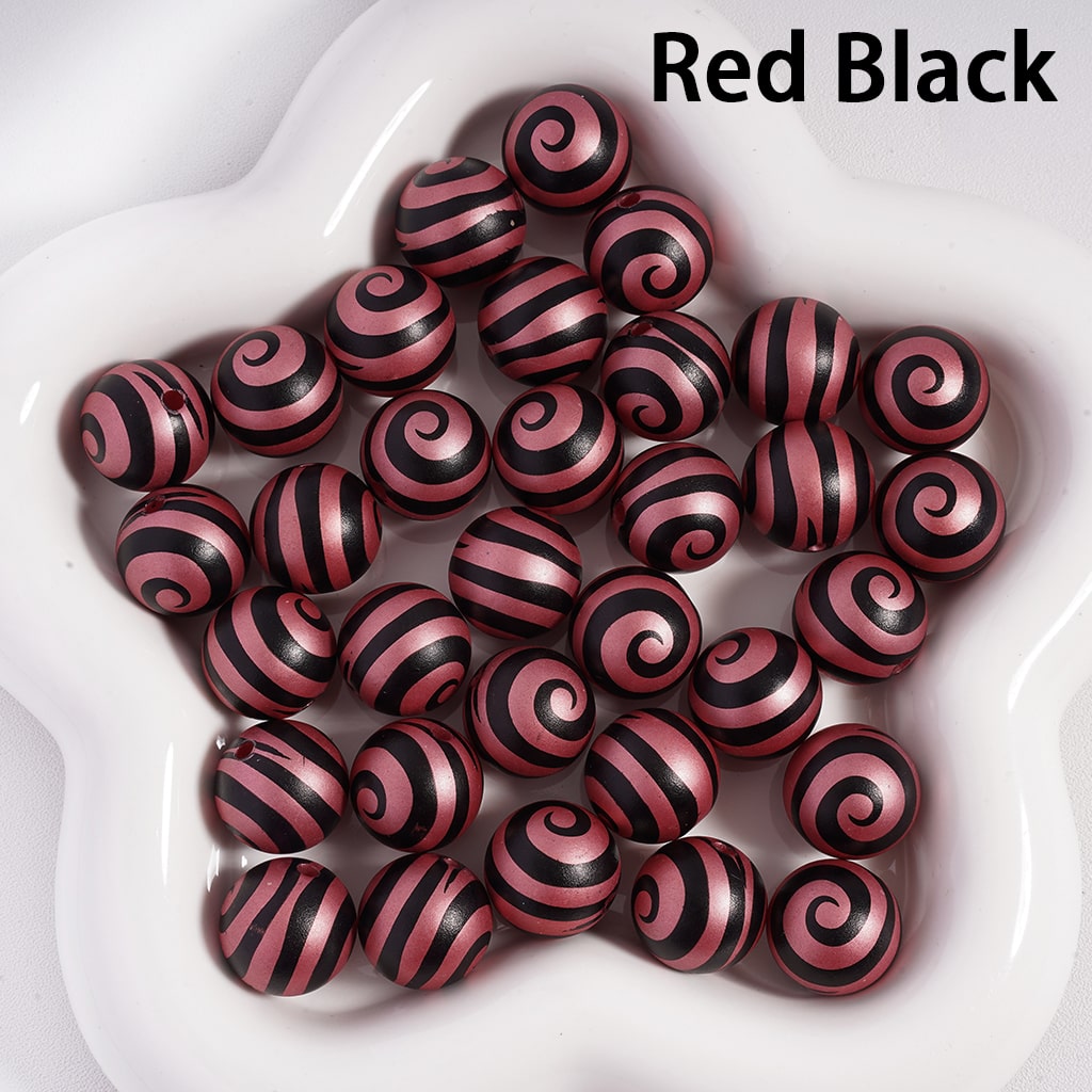 Acrylic Beads Frosted Matte Lollipop Swirl Stripes, Multi-Color, 16MM