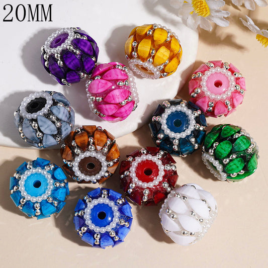 Handmade Acrylic Beads Marquise Cut Rhinestone with Texture, White Pearl & Short Silver Balls Chains, 20MM Multi-Color Random Mix