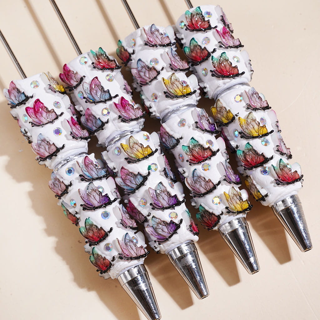 Beadable Clay Pens with Gradient Colors Butterfly and AB Rhinestones, Multi-Color
