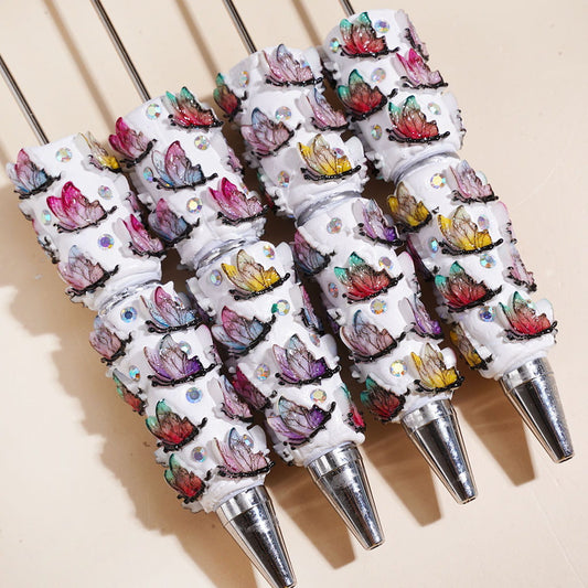 Beadable Clay Pens with Gradient Colors Butterfly and AB Rhinestones, Multi-Color