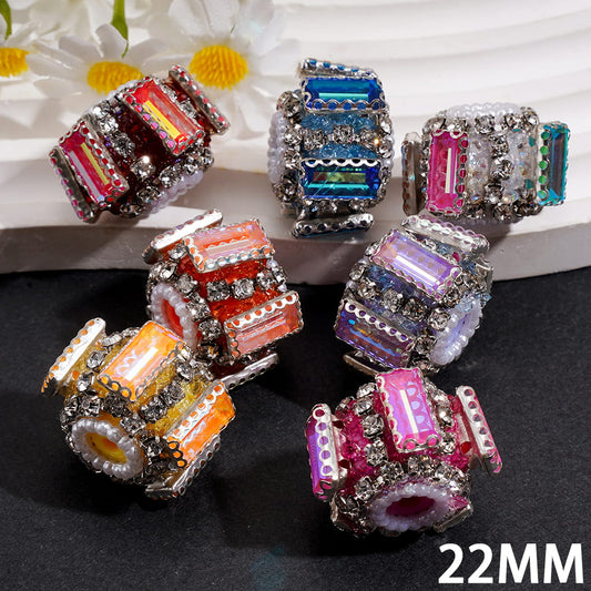 Handmade Acrylic Sugar Beads Silver Metal Claw Setting w Clear Rectangle Rhinestones & White Pearl Loop 22MM Random Mix