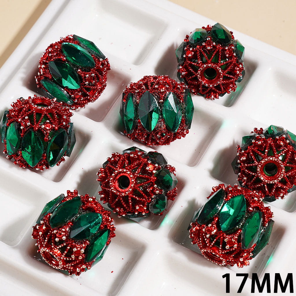 17MM - Acrylic Beads with Metal Base and Marquise Cut Rhinestones, Christmas and Halloween Theme, Multi-Color