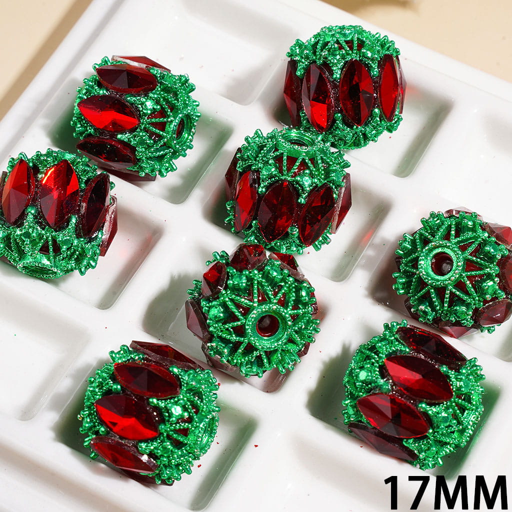 17MM - Acrylic Beads with Metal Base and Marquise Cut Rhinestones, Christmas and Halloween Theme, Multi-Color