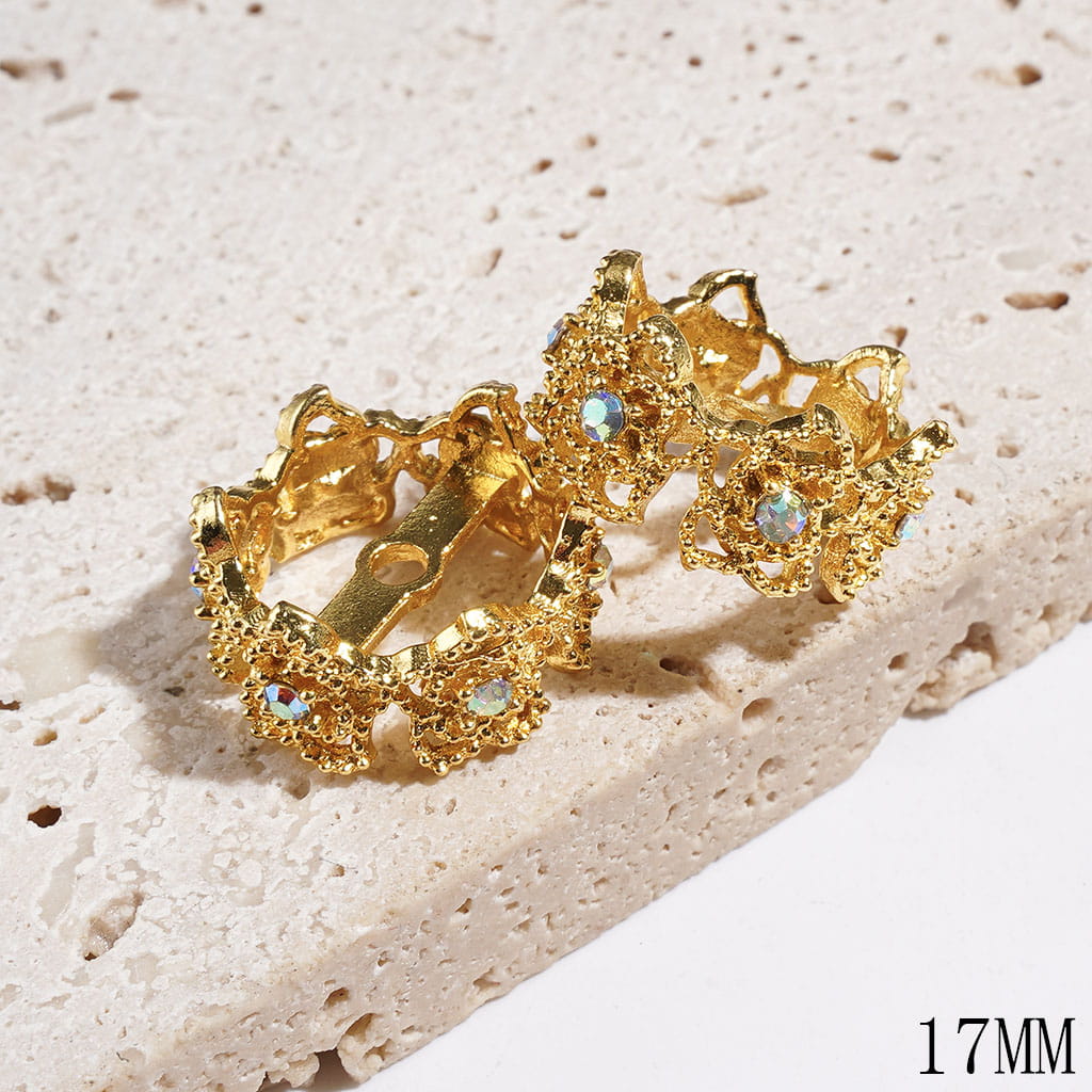 Crown Design Style Bead Cages, Alloy Bead Cap with Camellia Flowers & AB Rhinestones, 17MM, Gold & Silver (They Fit 16MM Beads)