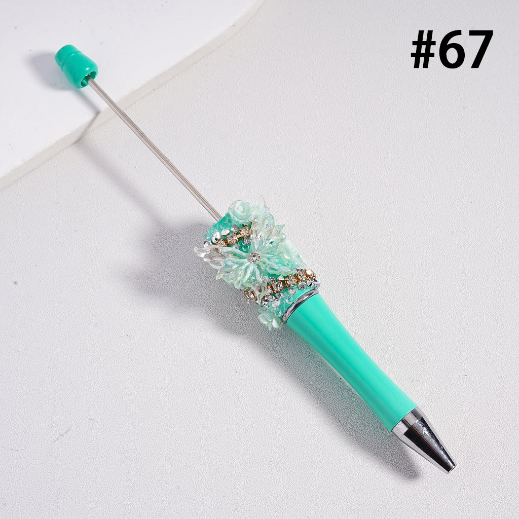 Solid Color Beadable Pens with Shiny Butterflies Cute Flowers Clear Rhinestones Chains Clear Sugar