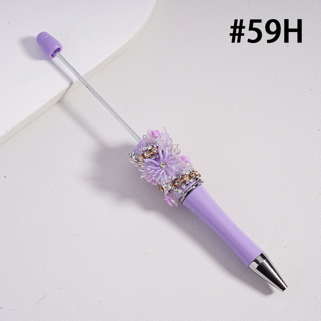 Solid Color Beadable Pens with Shiny Butterflies Cute Flowers Clear Rhinestones Chains Clear Sugar