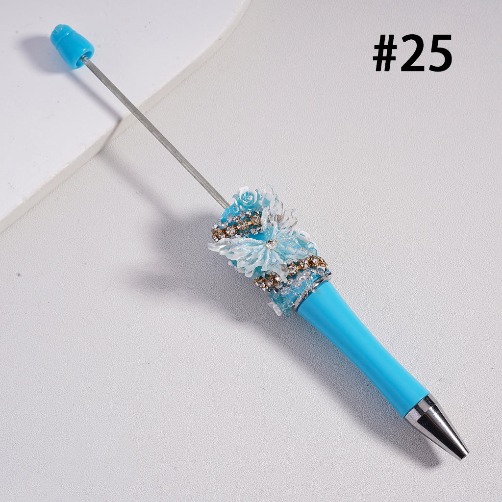 Solid Color Beadable Pens with Shiny Butterflies Cute Flowers Clear Rhinestones Chains Clear Sugar