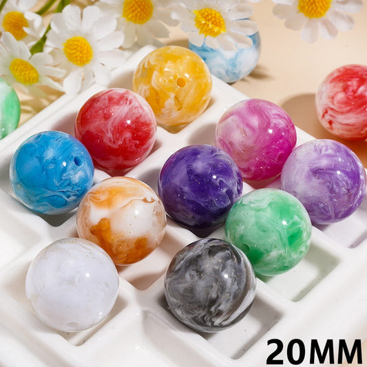 Acrylic Beads for Bracelets Double Colors with White Abstract Cloud, 20MM, Random Mix