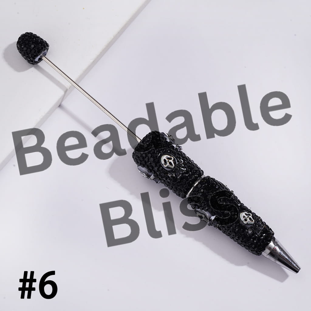 Beadable Clay Pens with Halloween Horror Character Series and Black Rhinestones Covered the Entire Pen