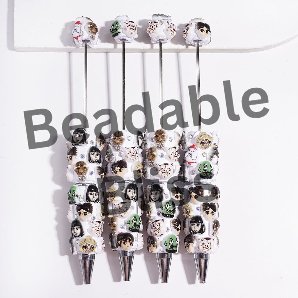 Beadable Clay Pens with Japanese Anime Cartoon Characters and AB Rhinestones
