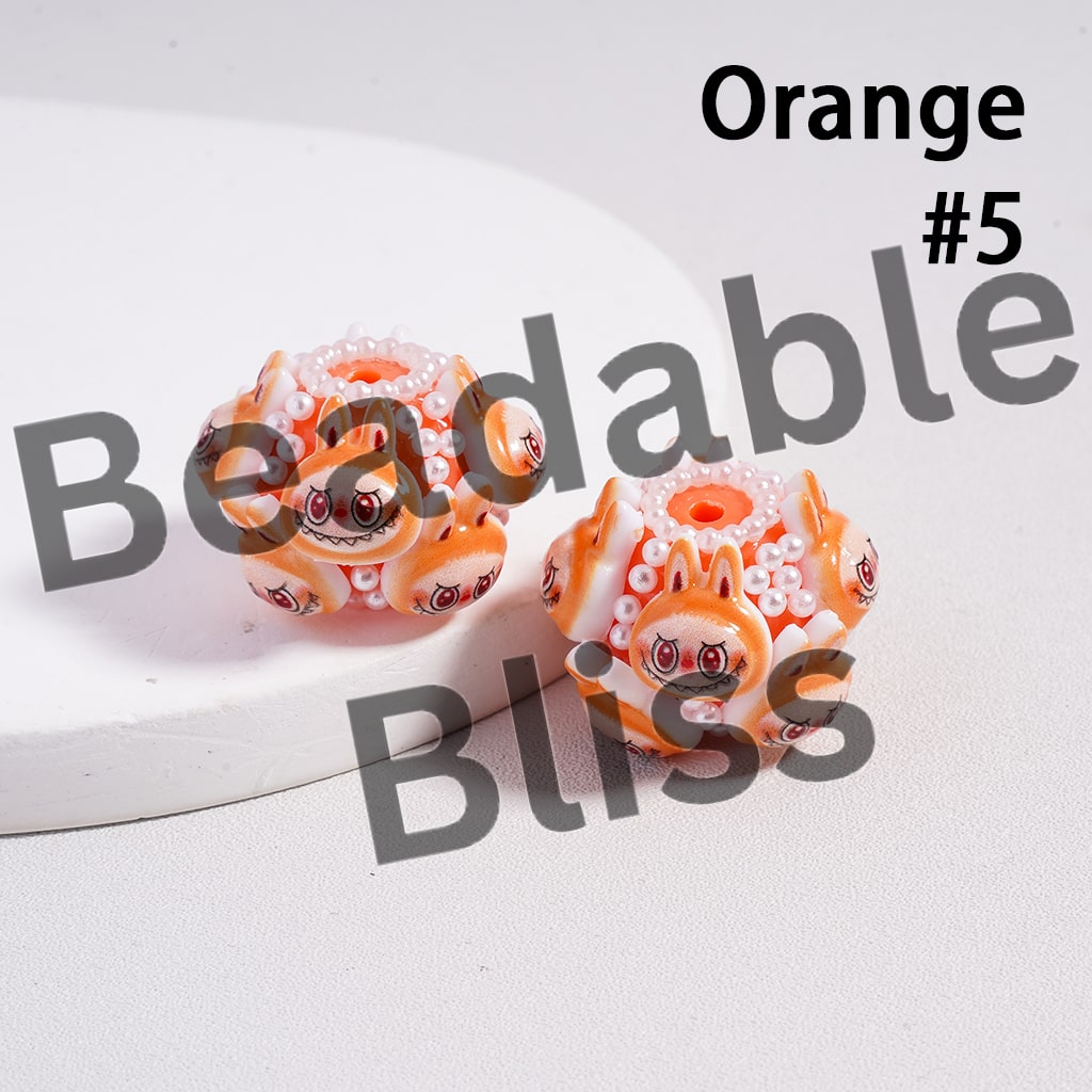 Cute Colorful Creature Monster Doll White Pearls Round Acrylic Beads in Solid Color, Around 20*23MM