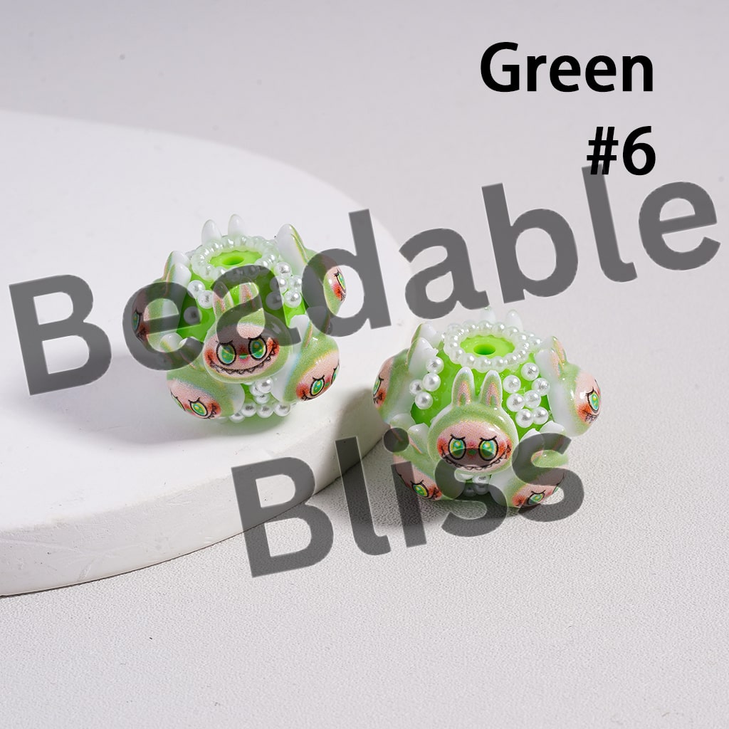 Cute Colorful Creature Monster Doll White Pearls Round Acrylic Beads in Solid Color, Around 20*23MM