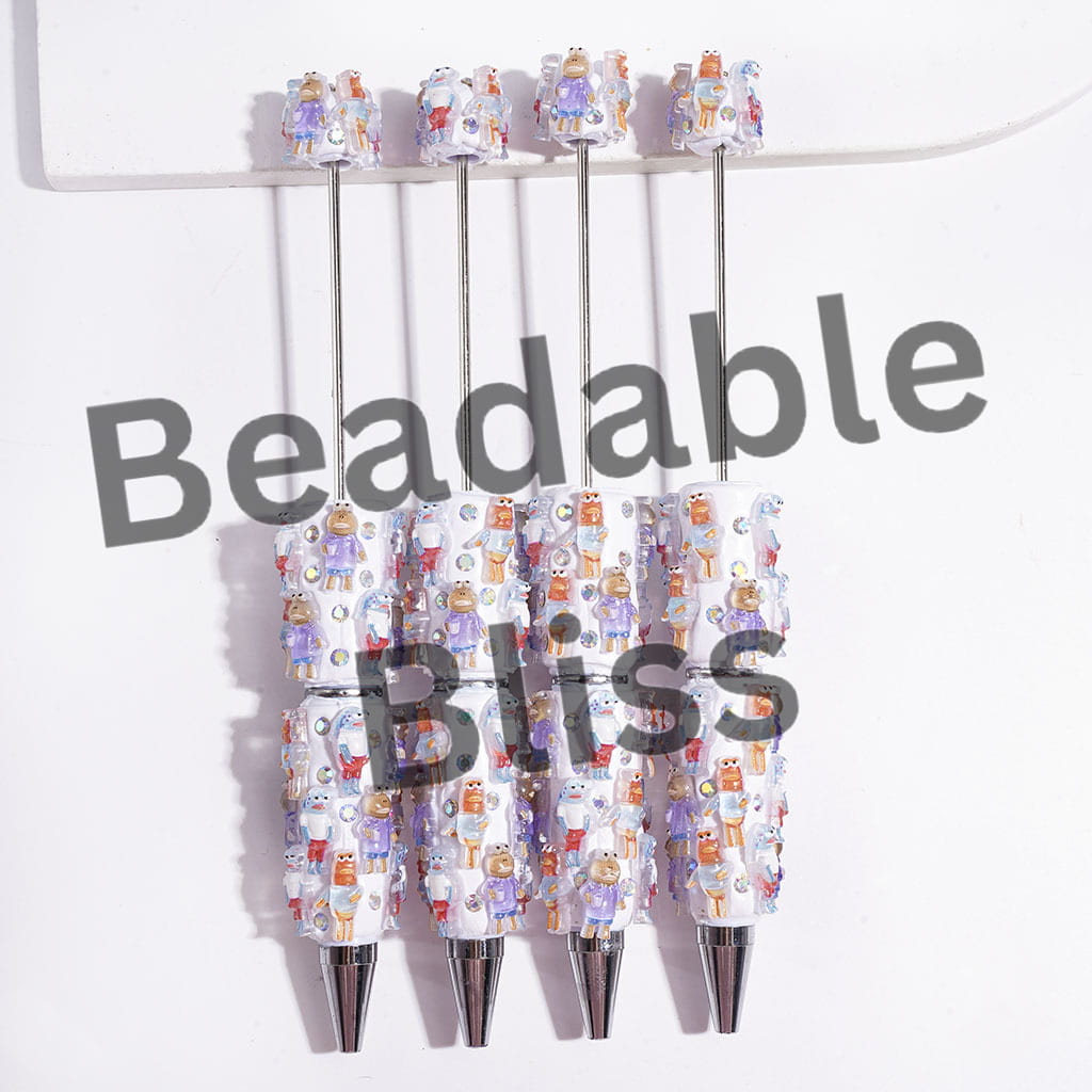 Beadable Clay Pens with Expressionless Fish Characters and AB Rhinestones