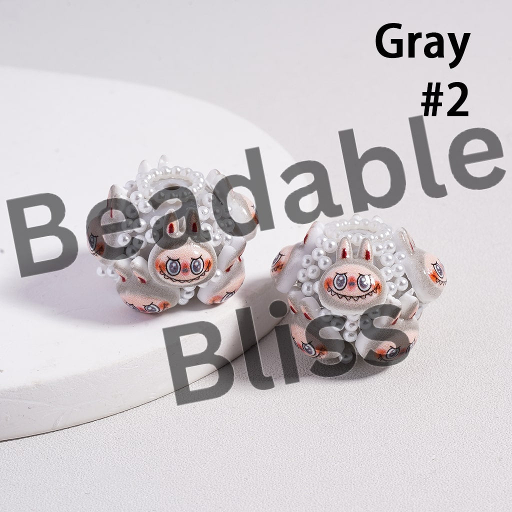 Cute Colorful Creature Monster Doll White Pearls Round Acrylic Beads in Solid Color, Around 20*23MM