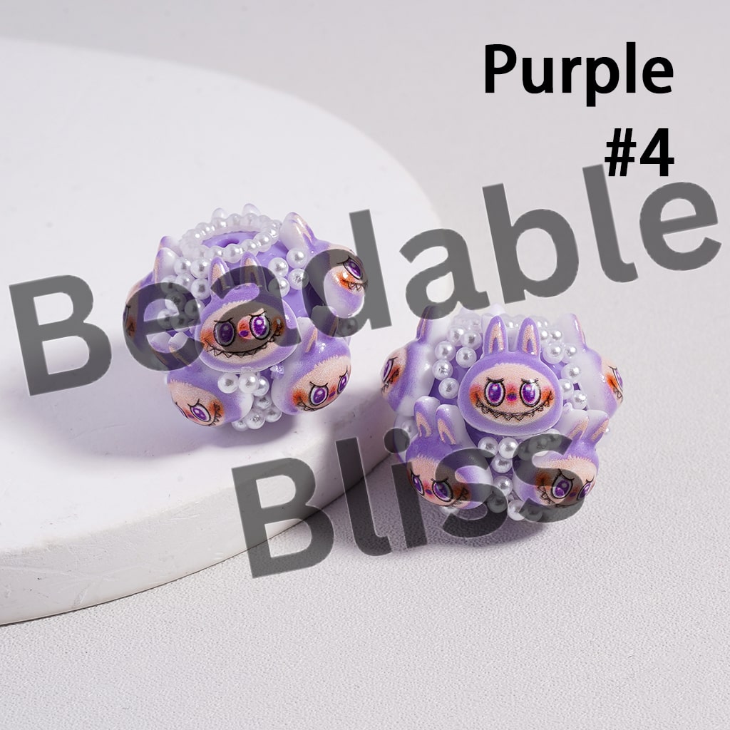 Cute Colorful Creature Monster Doll White Pearls Round Acrylic Beads in Solid Color, Around 20*23MM