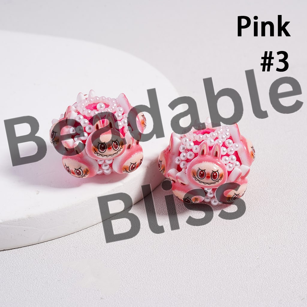 Cute Colorful Creature Monster Doll White Pearls Round Acrylic Beads in Solid Color, Around 20*23MM