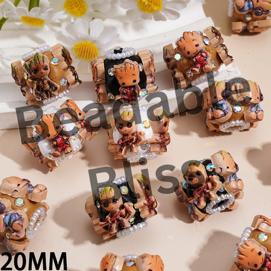 Clay Beads w Galaxy Guard Team Withered Wood Character Series and AB Rhinestones, White Pearl Chains, 20MM, Random Mix