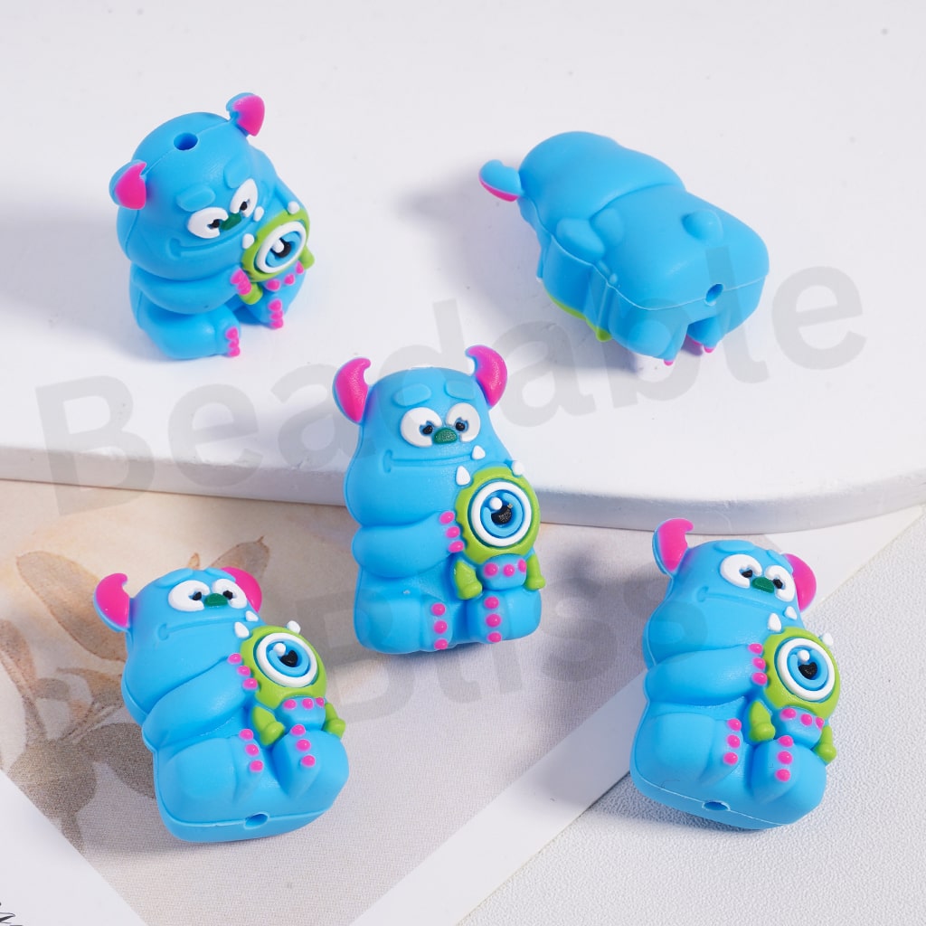 Silicone Focal Beads 3D Cute Smiling Monster Toy Series with Big Eyes