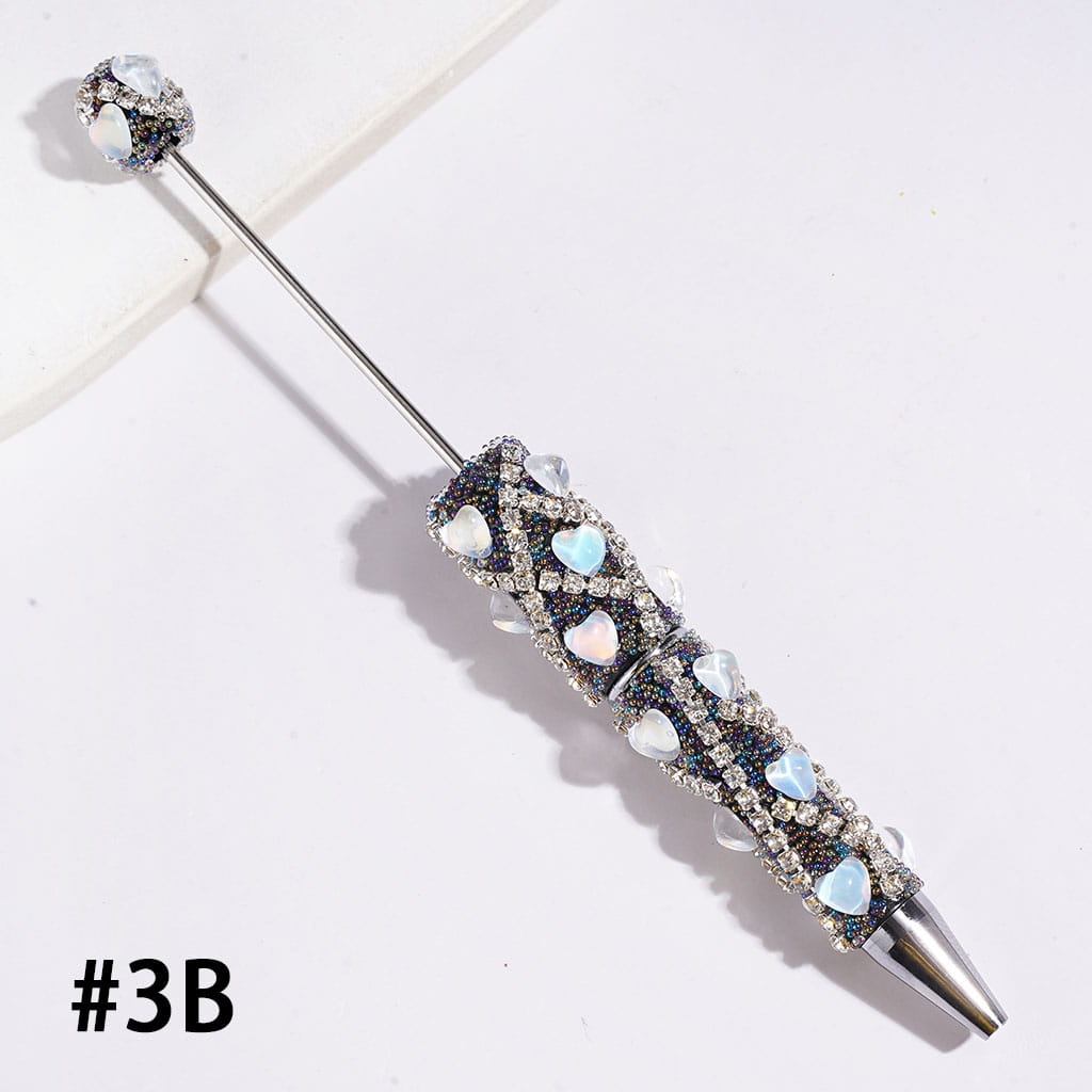 Beadable Clay Pens with Full Heart and "X" Shaped Clear Rhinestone Chains, Mini Iridescent Bubble Balls Covered Entire the Pens, Multi-Color