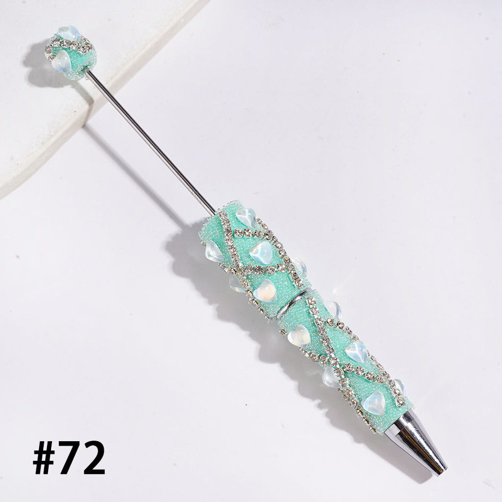 Beadable Clay Pens with Full Heart and "X" Shaped Clear Rhinestone Chains, Mini Iridescent Bubble Balls Covered Entire the Pens, Multi-Color