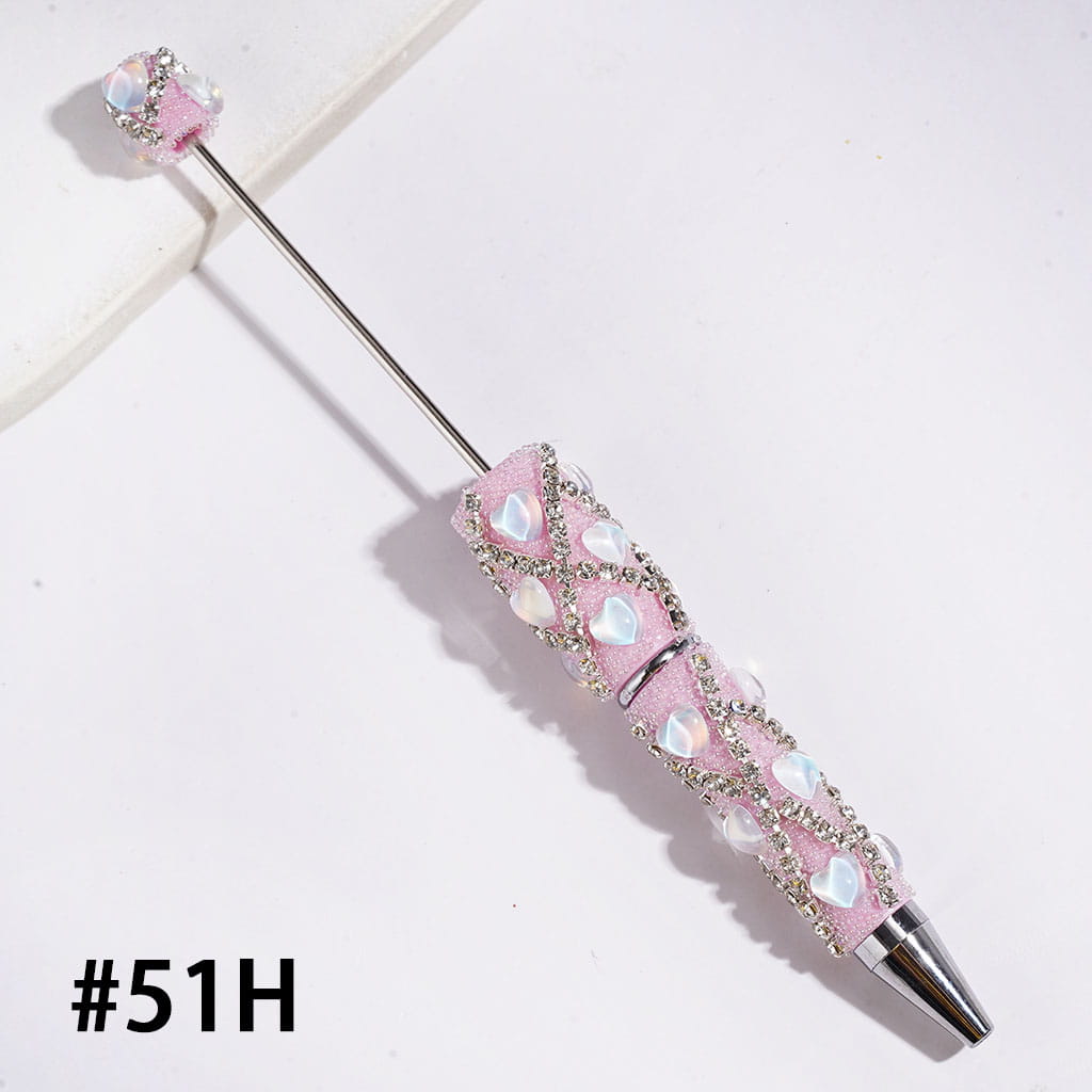 Beadable Clay Pens with Full Heart and "X" Shaped Clear Rhinestone Chains, Mini Iridescent Bubble Balls Covered Entire the Pens, Multi-Color